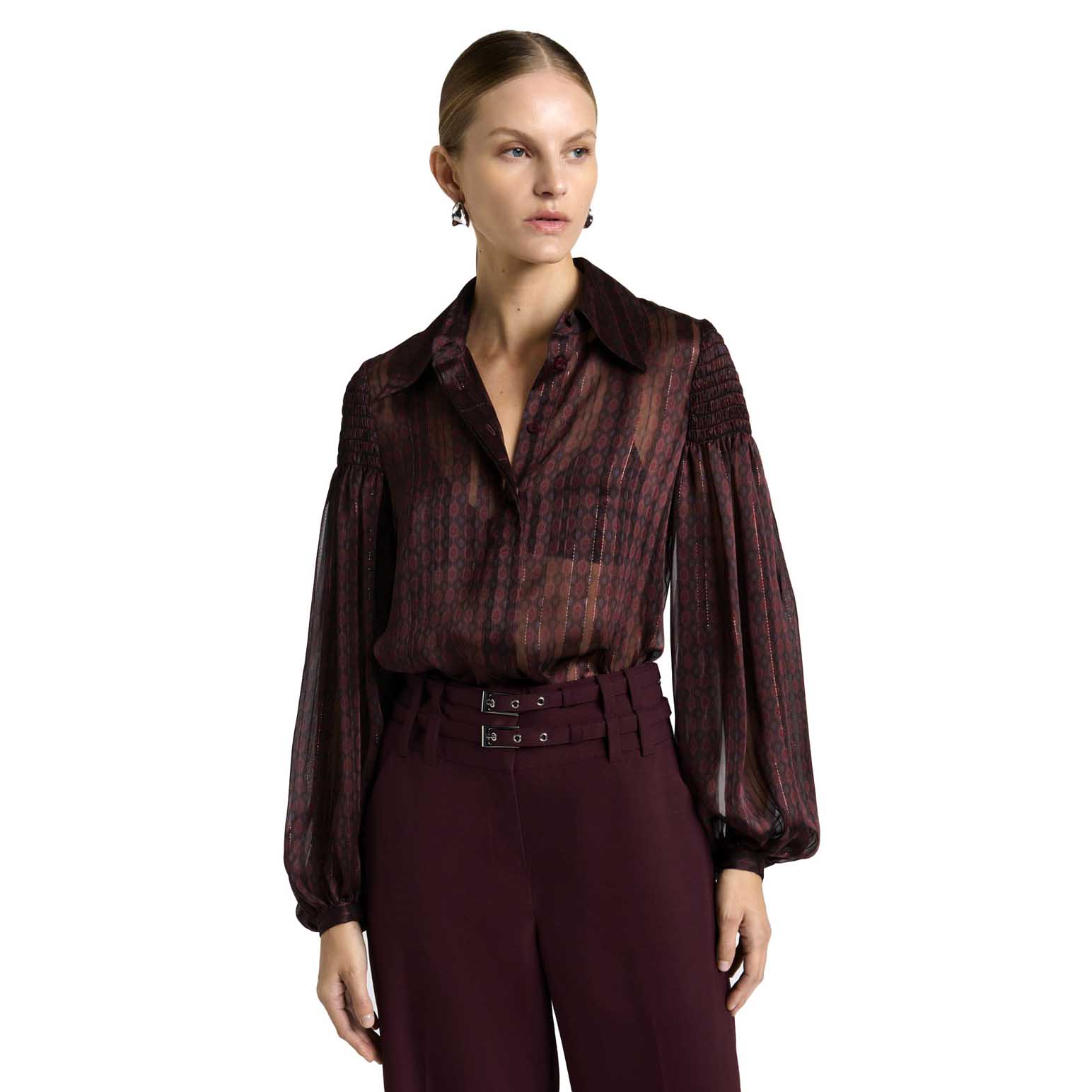Cue Merlot Lurex Geo Shirt